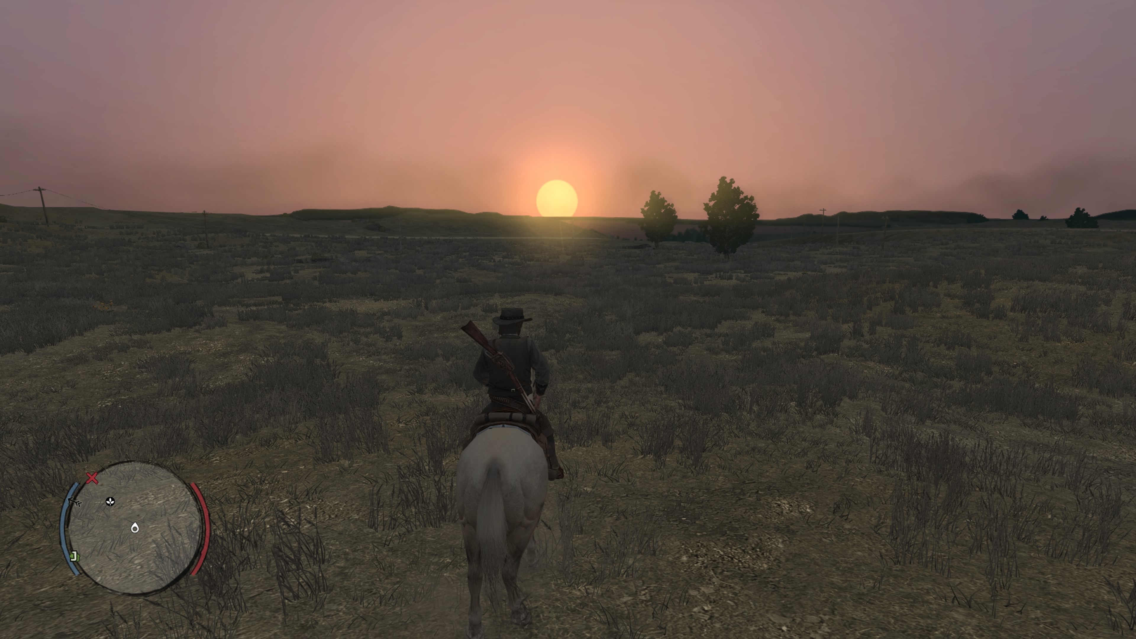 John Marston on a Horse watching the Sun set on the Great Plains of West Elizabeth.