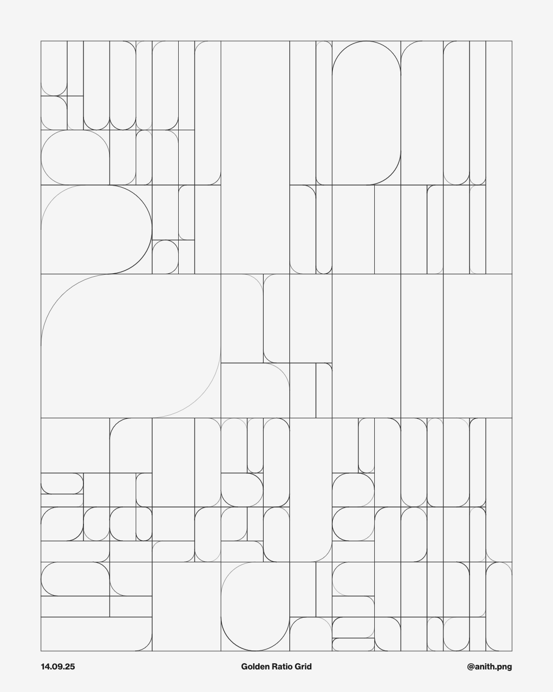 Image showing a generative artwork piece with a golden ratio grid and arcs.