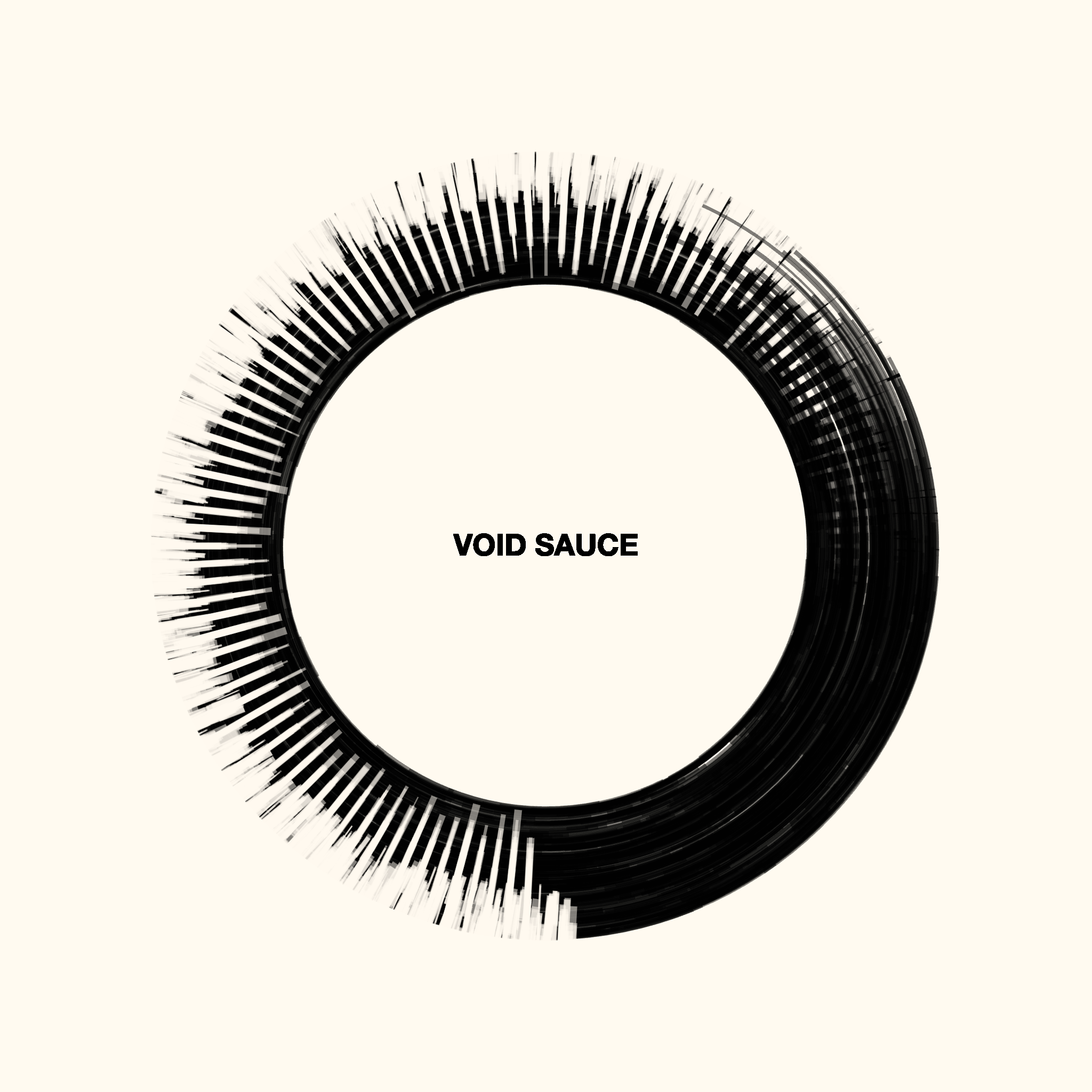 An image showing a black circle with the words VOID SAUCE in the center, generated by an algorithm.