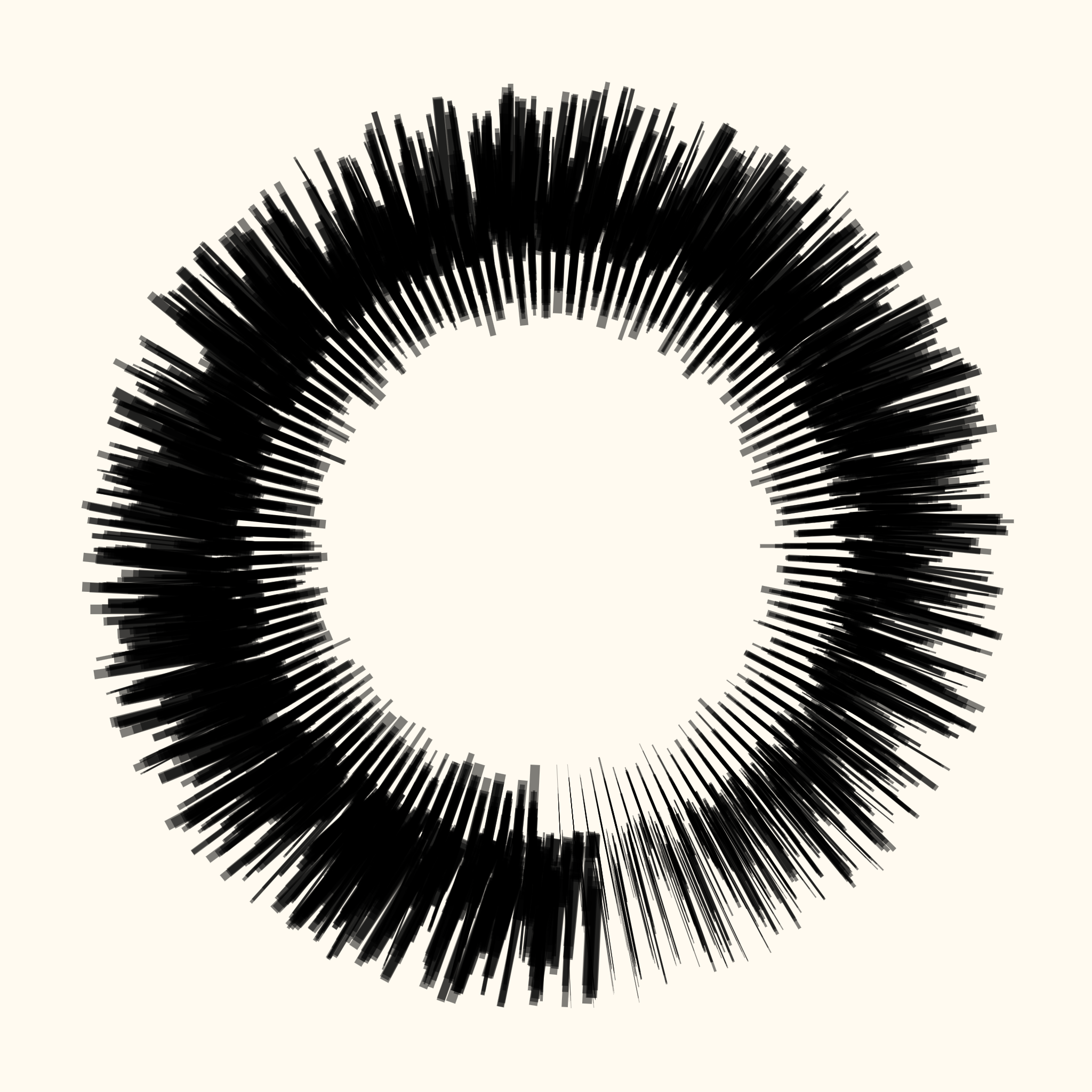 An image showing a black circle, generated by an algorithm.