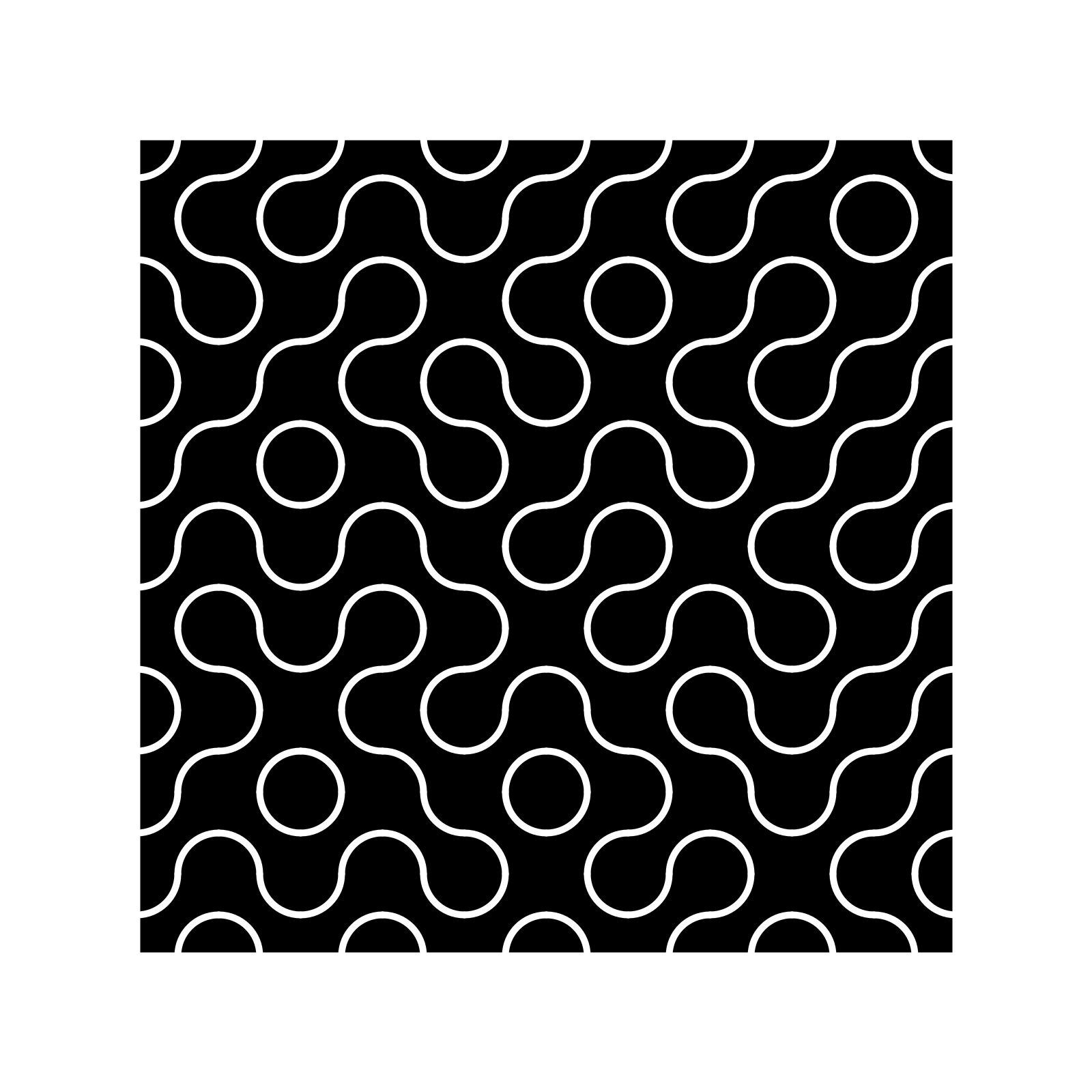 Image showing a quarter-circled truchet tiling, generated in Processing using an algorithm.